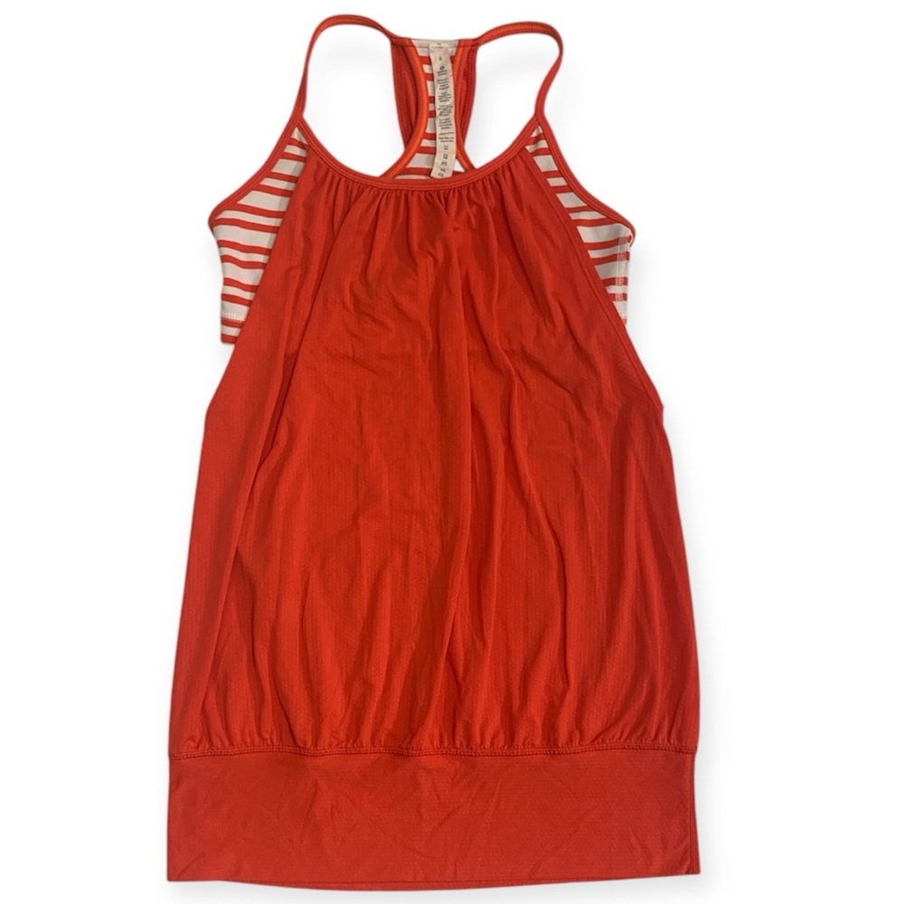 Lululemon, orange, women’s size 6 racer back tank with built in bra